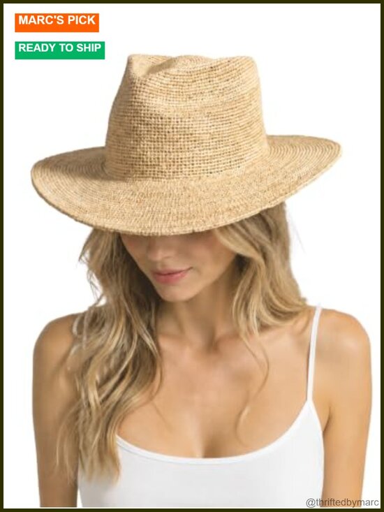 Raffia Straw Wide Brim Sun Hat UPF 50+ Panama Fedora Beach Travel Hat main image 4